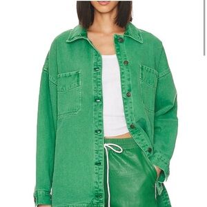 NWT We The Free People Madison City Jacket Green Shacket Oversized Denim medium
